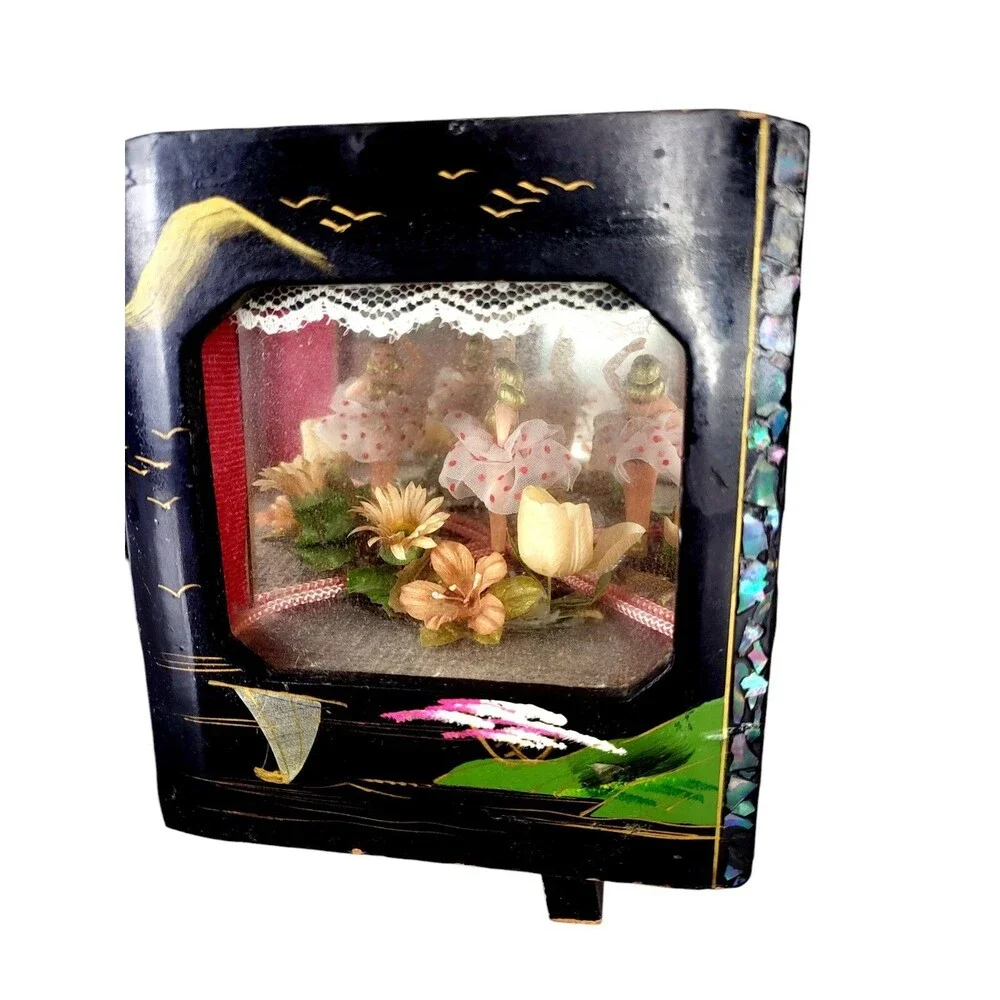 Vintage 1940s Dual Musical Mirrored Jewelry Box Dancing Ballerina & Tuxedo Man